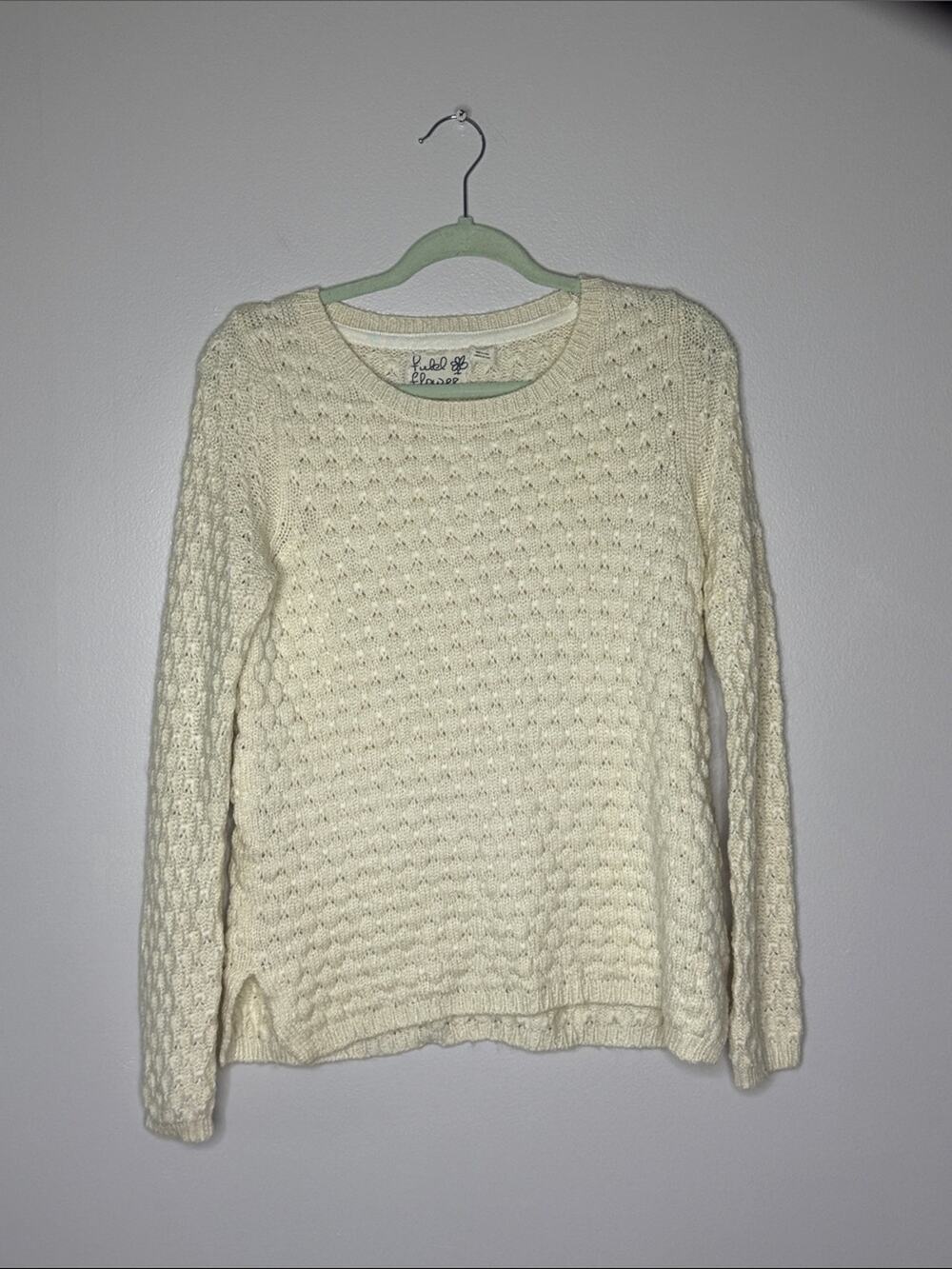 Field Flower Cable Knit Crewneck Sweater - Cream Size Medium